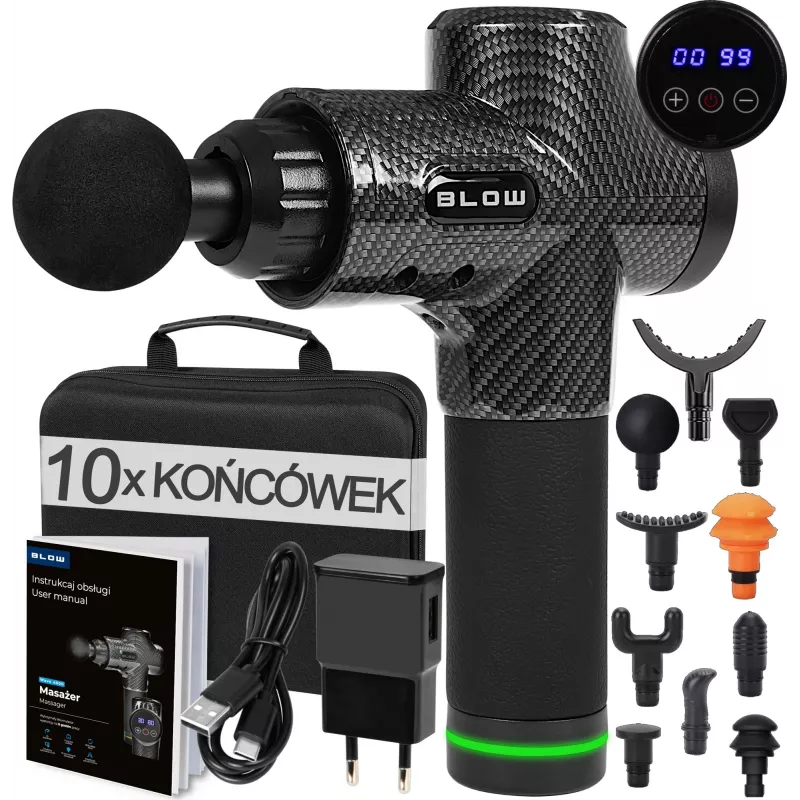 Käsipõrutusmassaažipüstol BLOW Wave 4000 mudel 44-340# — 32 intensiivsusastet, 2200 mAh aku, USB-C