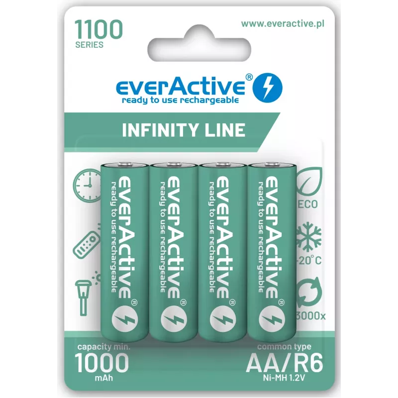 Laetavad NiMH patareid everActive EVHRL6-1100 1,2 V 1100 mAh — 4 tk, silindrilised