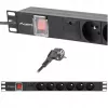 Toitejaotusseade LANBERG PDU-06E-0200-BK — 6x E-tüüpi pistikupesa, 16 A, 2 m kaabel, 1U riiul, 220–250 V