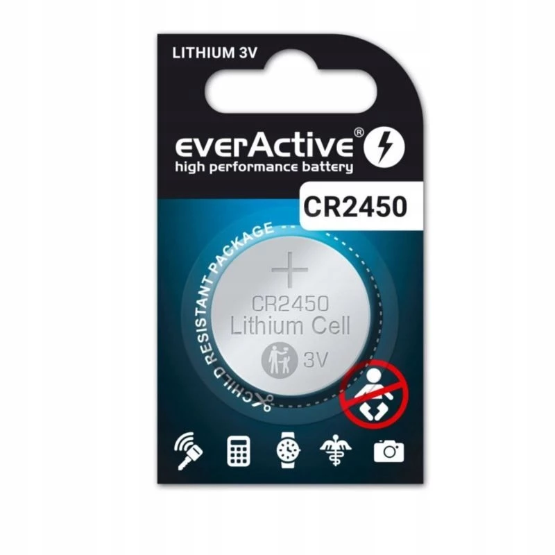 Nööppatarei everActive CR2450, 3 V, kõrgus 5 mm — pakk 5 tk