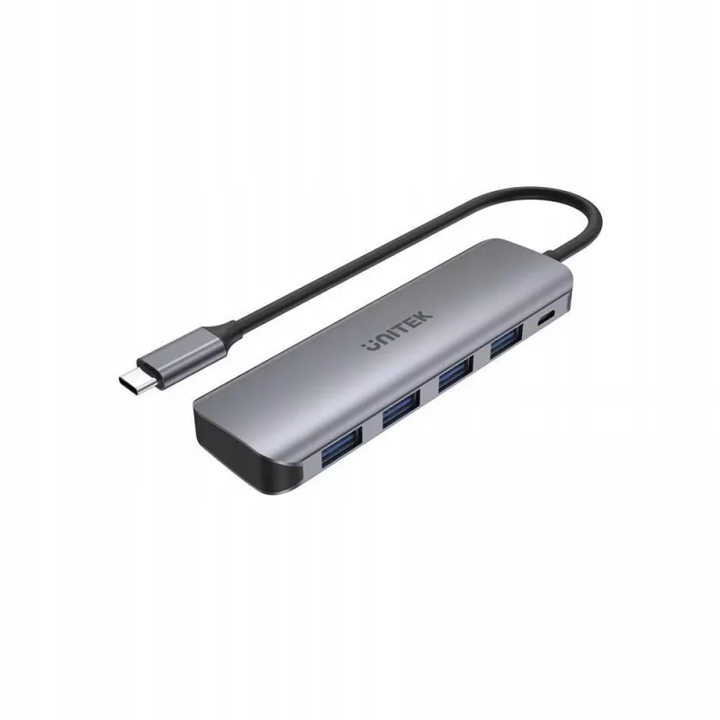 USB-hub Unitek P5+ — 5 porti (4 × USB 3.2 Gen 2 Type-A), USB 3.2 Gen 1 host, 5 Gbit/s, 10 W PD, alumiinium, hall
