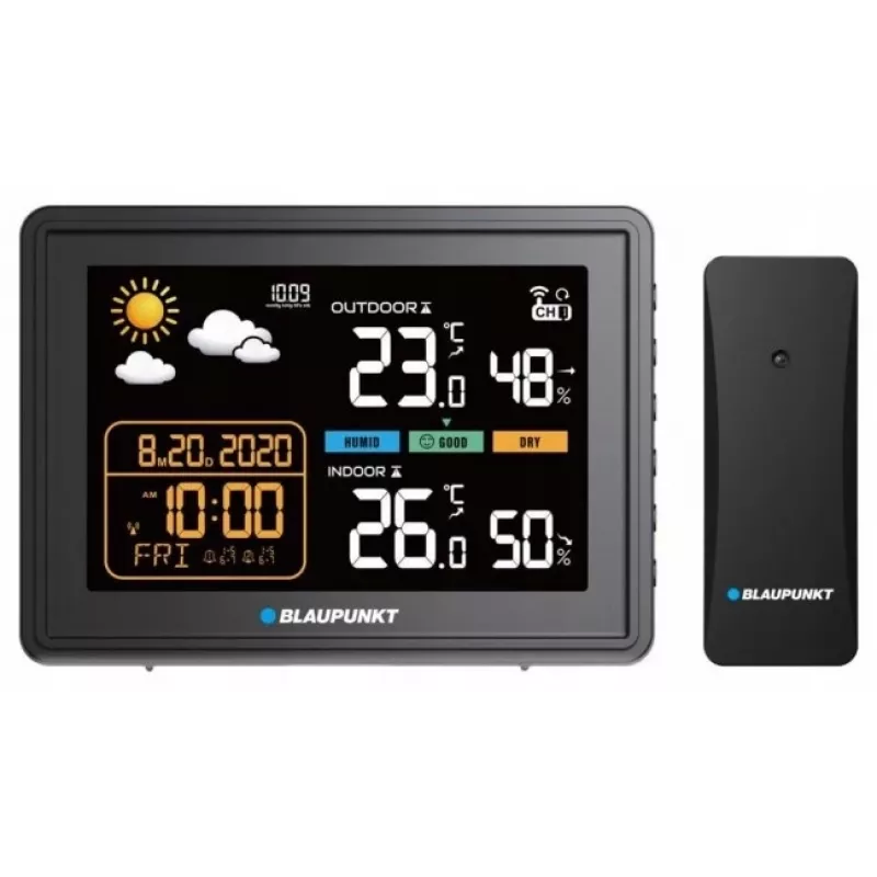 Ilmajaam BLAUPUNKT WS30BK juhtmevaba välisanduriga, värviline LCD, kell, äratus, baromeeter, °C, 1 andur