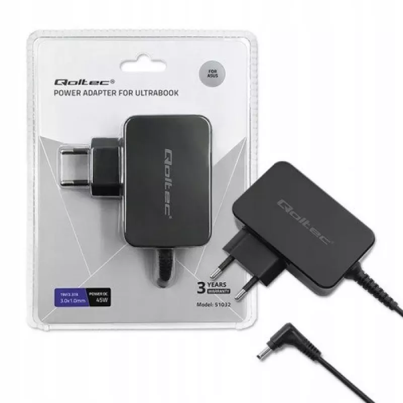 Toiteadapter Qoltec 51032 45W siseruumides kasutamiseks must sülearvutitele