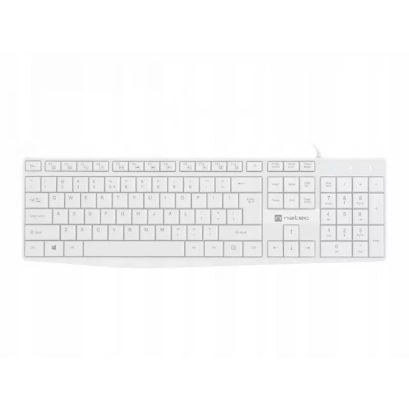 Juhtmega täissuuruses klaviatuur NATEC NAUTILUS NKL-1951, 105 klahvi, US International QWERTY, valge, USB, 1,8 m