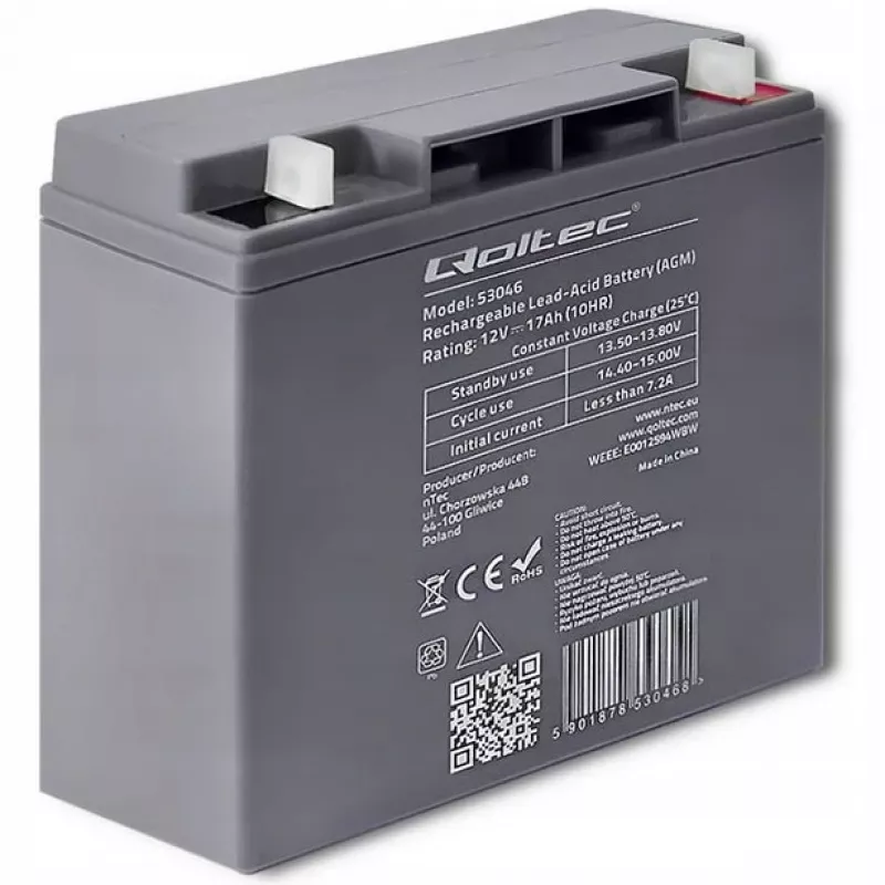 Qoltec 53046 AGM aku 12 V 17 Ah, maks. 255 A