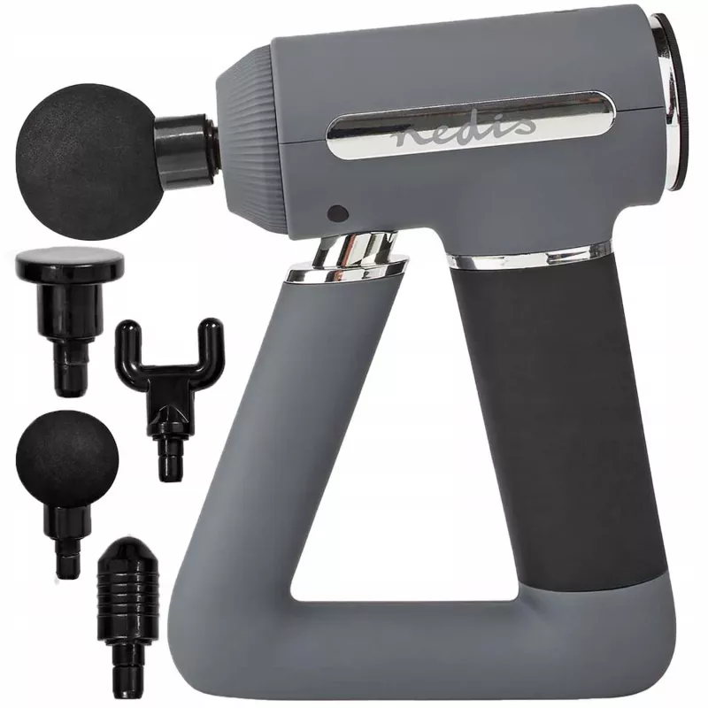 Nedis Sports Massage Gun, 6-Speed with 4 Attachments, Brushless Motor for Muscle Recovery & Relaxation, Triangular Handle, Rechargeable - hall