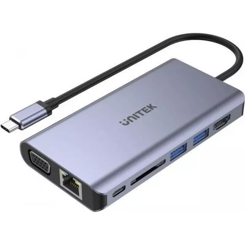 UNITEK uHUB O8+ Juhtmega USB 3.2 Gen 1 Type-C Hall 100W toiteedastusega
