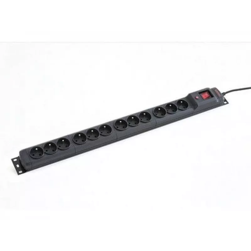 Armac M12 19-tolline riiuli toitepistikupesa, 12x 230V, vertikaalne, 1,5 m, must (M12/15/CZ)