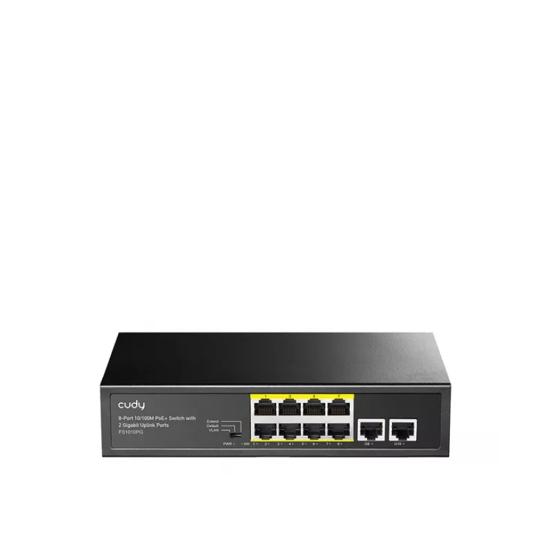 Võrgulüliti Cudy FS1010PG — 10/100 Mbps, 8 PoE-porti, 2 uplinki, 120W PoE-eelarve, metallkorpus