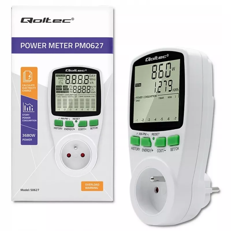Võimsusmõõtur QOLTEC PM0627 3680W ajalooga — QOLTEC PM0627 3680W