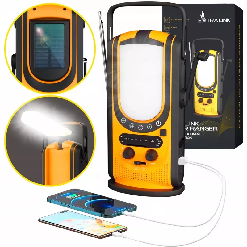 Extralink Power Ranger EPS-6000 | Akupank | 6000mAh, FM-raadio, LED-lamp, dünamo, päikesepaneel