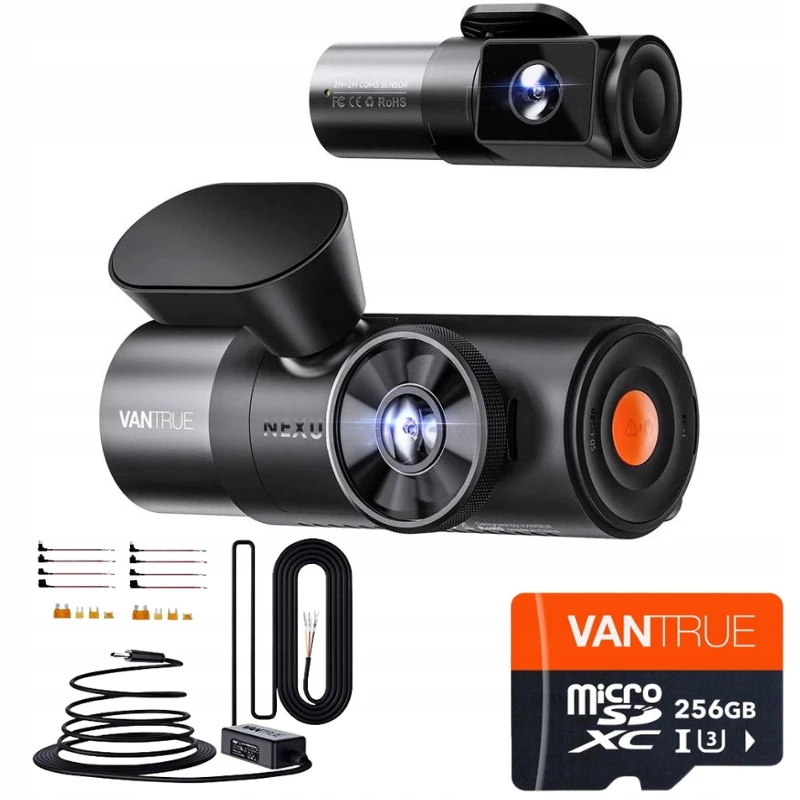 Auto videosalvesti VANTRUE N5 Nexus 5 — 4-kanaliline pardakaamera, 2592×1944 põhikaamera, 160° ees/sisevaade, GPS, Wi‑Fi, IPS-ekraan, MicroSD kuni 512 GB