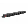Toitejaotusseade LANBERG PDU-09E-0300-BK — 9x Type E pistikupesa, 16 A, 220–250 V, 3 m kaabel, 1U rack, 19 tolli