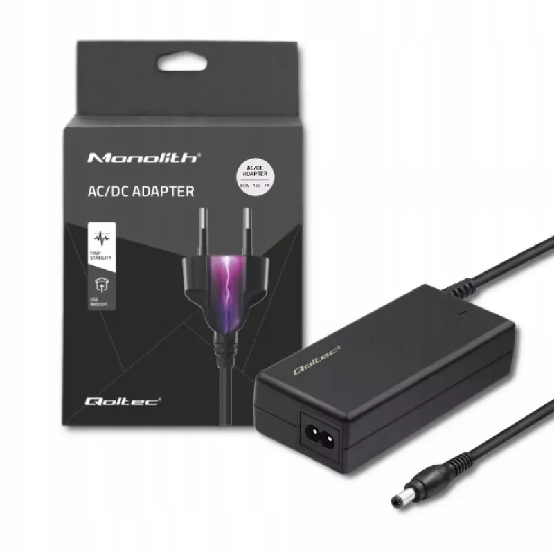 Qoltec 84W lauaarvuti toiteplokk | 12V | 7A | 5.5*2.5 | +toitekaabel