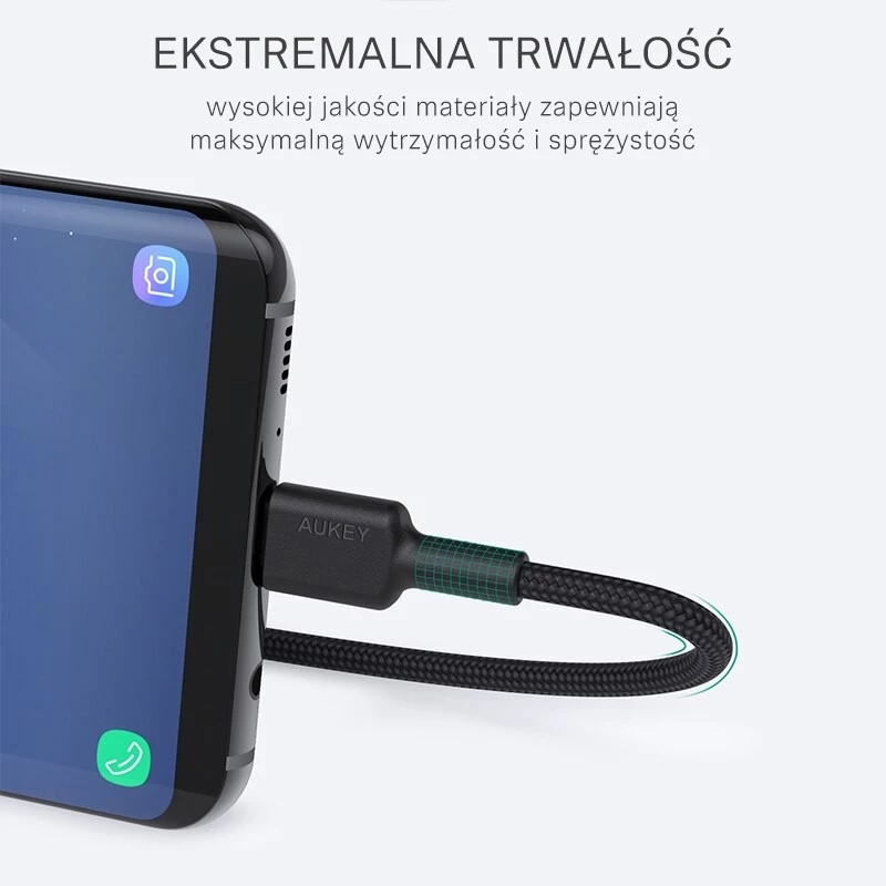 USB-C–USB-A kaabel Aukey CB-CA2, nailonpõimikuga, Quick Charge 3A, 1 m