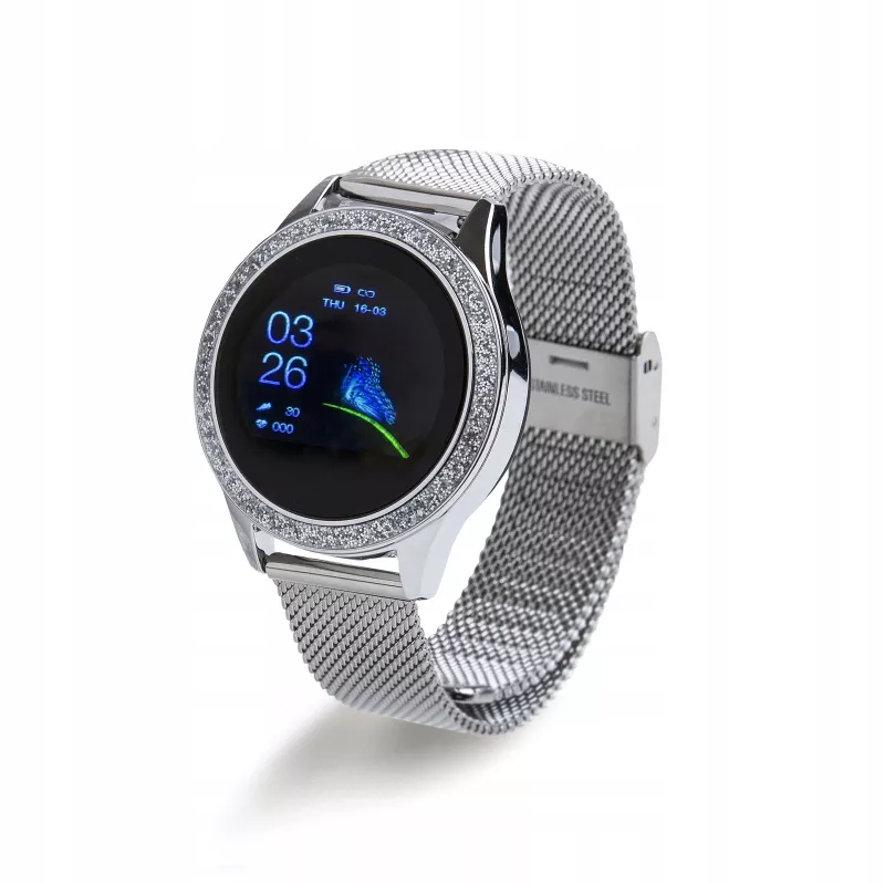Nutikell ORO-MED ORO-SMART CRYSTAL SILVER — ümmargune metallkorpus, LCD 240×198, 1,04-tolline ekraan, Bluetooth 4.0, veekindel, 120 mAh aku