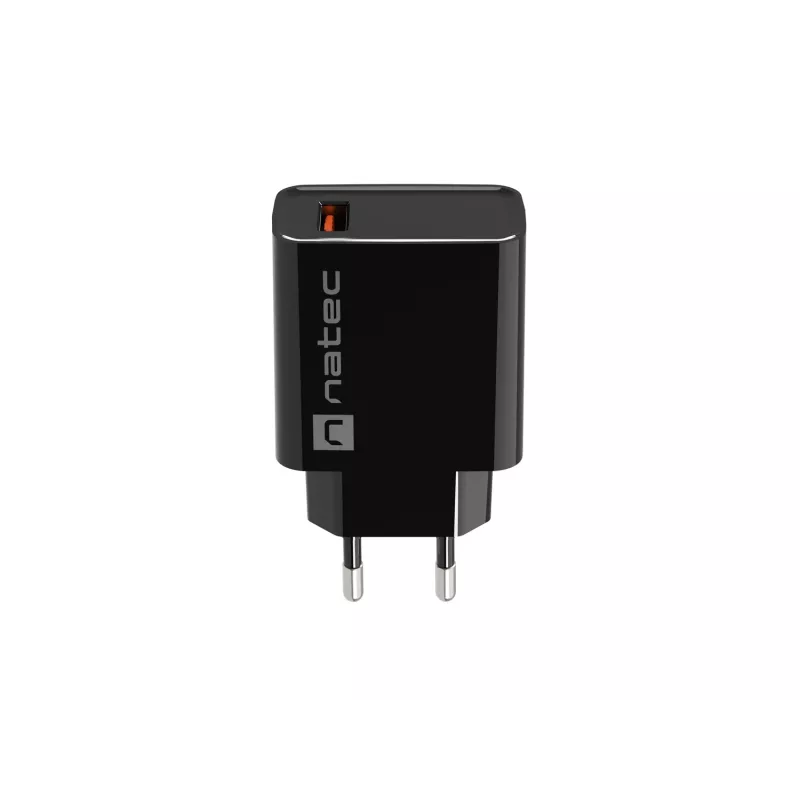 NATEC kiirlaadimisega sise-võrgulaadur Ribera — 18 W (5–15 V, kuni 3 A), 1× USB-A, Huawei FCP/SCP, must