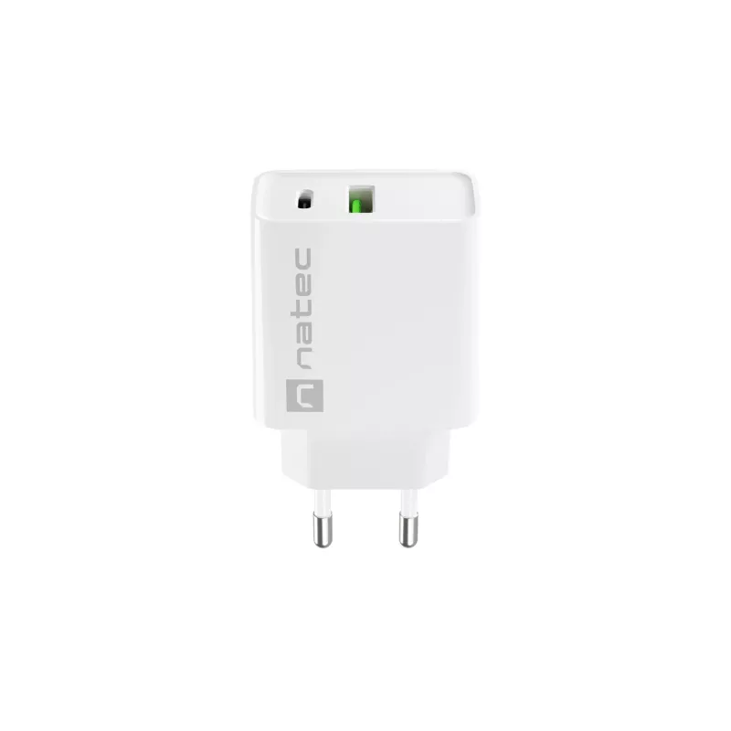 Sisetingimustes vahelduvvoolu kiirlaadija NATEC RIBERA 12V 20W USB-C PD 3.0 + USB-A Samsung AFC valge