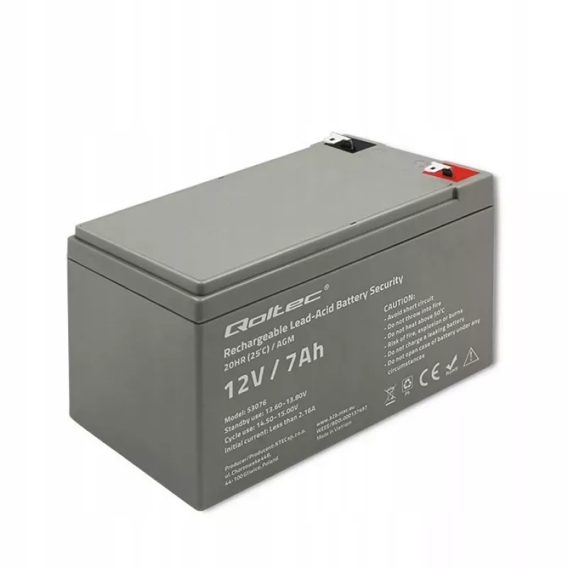 Qoltec 53076 AGM aku | 12V | 7Ah | Turvalisus