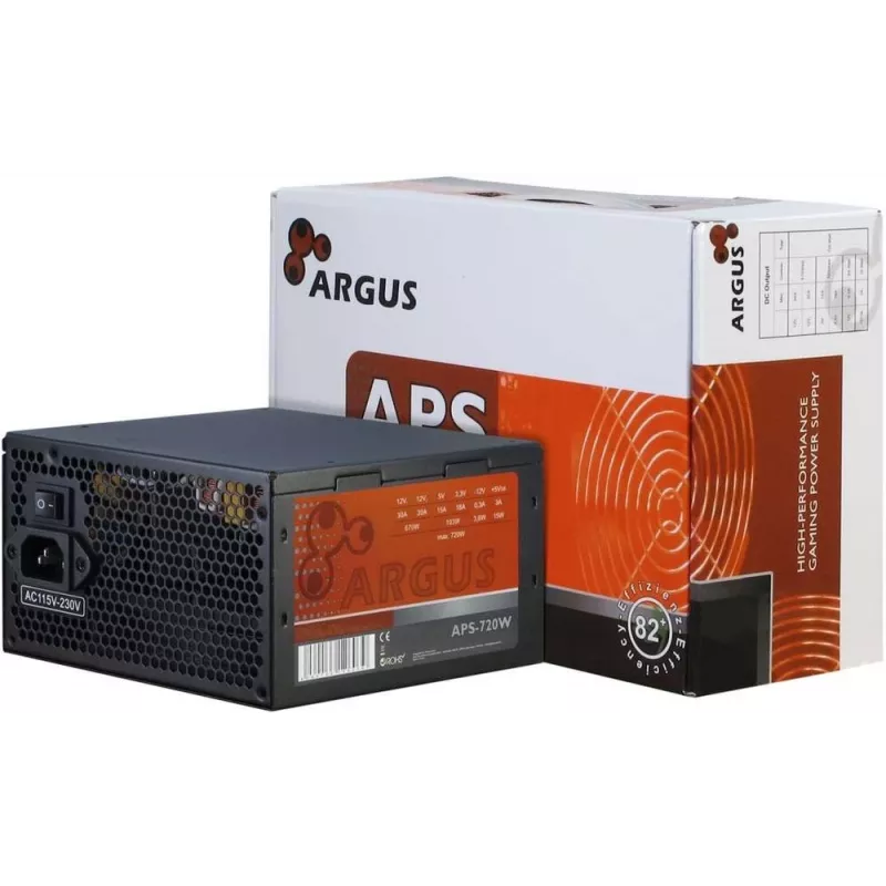 INTER TECH Argus APS-720W - Toiteplokid (115-230 V, 20+4-pin ATX, 47-63 Hz, 12V1,+12V2,+3.3V,+5V,+5Vsb,12V, Active, ATX, must)
