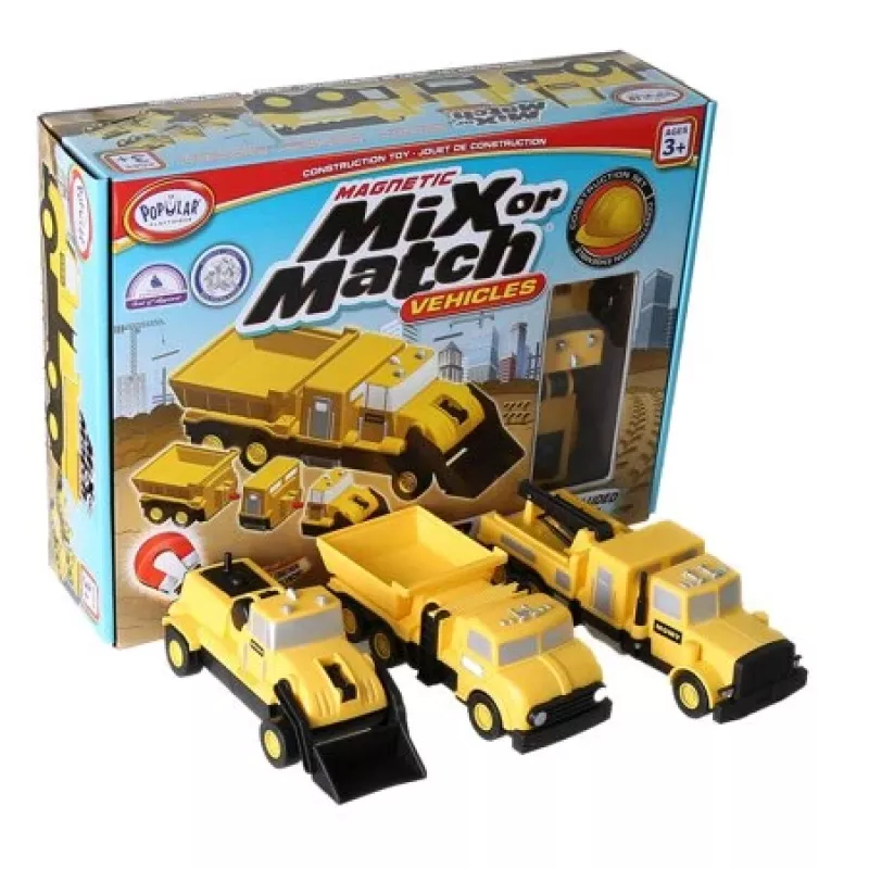Sõidukikomplekt Popular Playthings Mix or Match Vehicles Construction Must kollane