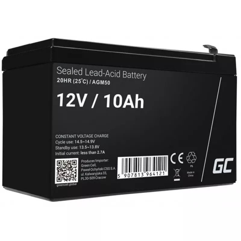 UPS aku roheline Cell AGM50 12 V 10 Ah VRLA AGM, 65×151×95 mm, 2.45 kg, must