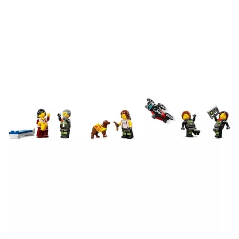 Konstruktsioonimänguasi LEGO City tuletõrjedepoo pöördredeliga sõidukiga 60414 — 843 detaili, 5 minifiguuri, 220×320×140 mm
