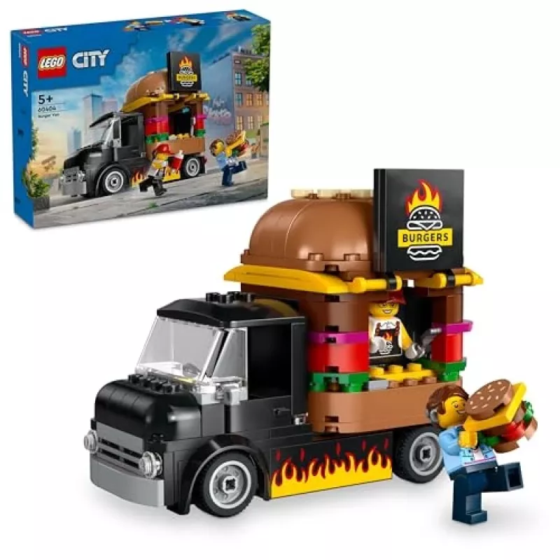LEGO City Burgeri Veoauto Mänguauto 5+ Aastastele Poistele ja Tüdrukutele, Sõiduki Ehituskomplekt Köögimänguasjaga Müüja Minifiguuri ja Tarvikutega