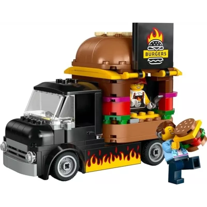 LEGO City Burgeri Veoauto Mänguauto 5+ Aastastele Poistele ja Tüdrukutele, Sõiduki Ehituskomplekt Köögimänguasjaga Müüja Minifiguuri ja Tarvikutega