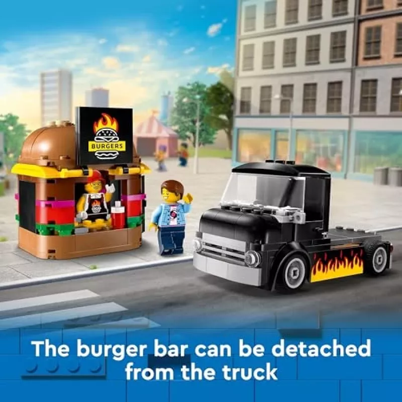 LEGO City Burgeri Veoauto Mänguauto 5+ Aastastele Poistele ja Tüdrukutele, Sõiduki Ehituskomplekt Köögimänguasjaga Müüja Minifiguuri ja Tarvikutega