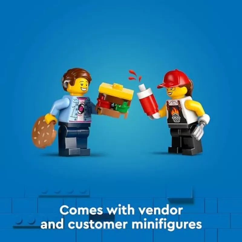 LEGO City Burgeri Veoauto Mänguauto 5+ Aastastele Poistele ja Tüdrukutele, Sõiduki Ehituskomplekt Köögimänguasjaga Müüja Minifiguuri ja Tarvikutega
