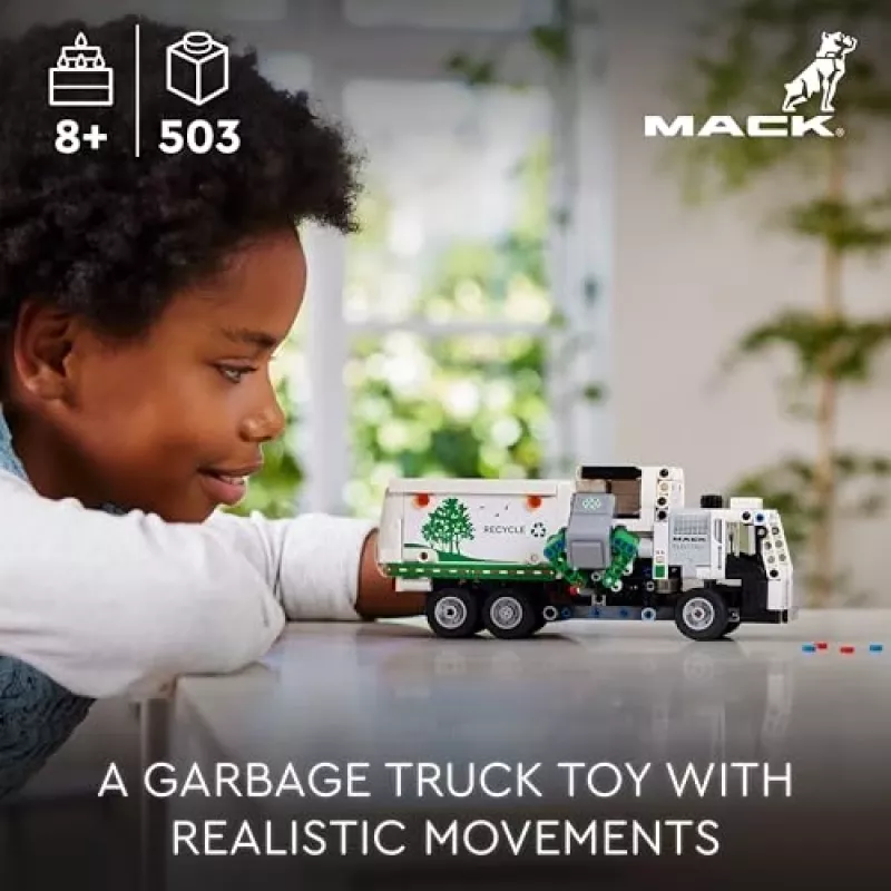 Ehitusmänguasi LEGO Technic Mack LR Electric Garbage Truck 42167 — 503 detaili, motoriseeritud, suurus 230×80×90 mm