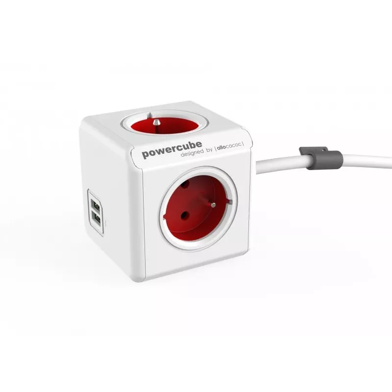 Allocacoc PowerCube Extended USB 1,5 m toitelist, punane