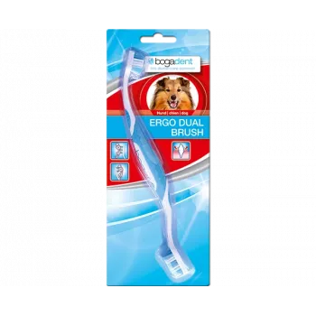 Kahepoolne koera hambahari bogar Bogadent Ergo dual brush Mini — kompaktne kahepealine hambahari väikestele koertele (5–10 kg, 120 g)