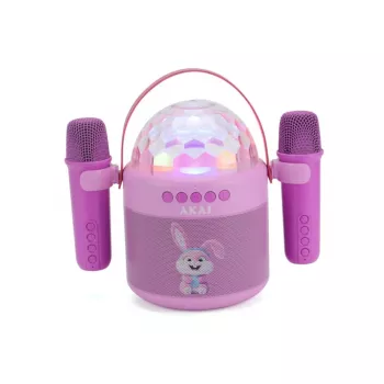 AKAI JoyBox Kids Karaoke Set with Bluetooth, USB, MicroSD, AUX, FM Radio, RGB Lights, Voice Changer, Wired Microphone, Rechargeable 1200mAh Battery, 5W RMS