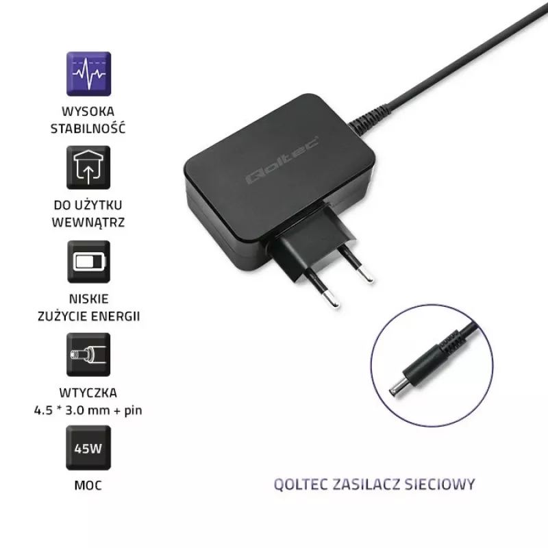 QOLTEC toiteadapter Dell sülearvutile 45W 19.5V 2.31A 4.5x3.0mm sinine otsik