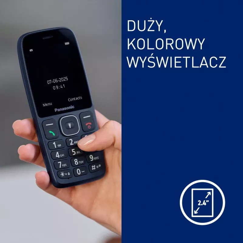 Panasonic KX-TF400EXC Sinine lihttelefon suurte nuppude ja SOS-nupuga