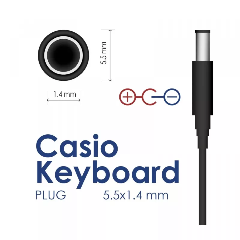 AKYGA toiteplokk Casio klaviatuuridele, 9V 1A, 5.5x2.1mm, keskpositiivne