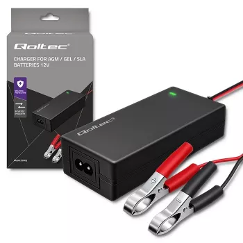 Qoltec Automatic Battery Charger for AGM GEL STD | Rectifier 12V | 2A | 24W | LED | Cable 1.8m