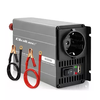 Qoltec MS Wave Power Inverter 12V to 230V 300/600W USB Compatible with LiFePO4 GEL AGM