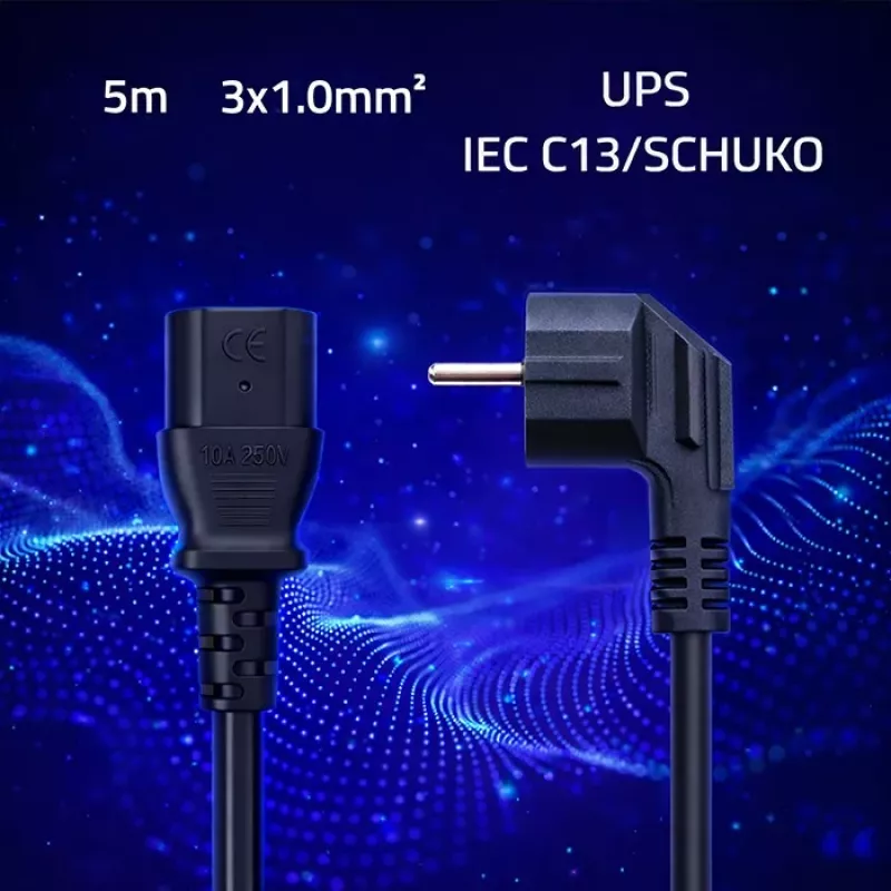 QOLTEC toitekaabel SCHUKO CEE nurkpistikuga IEC C13 5m must