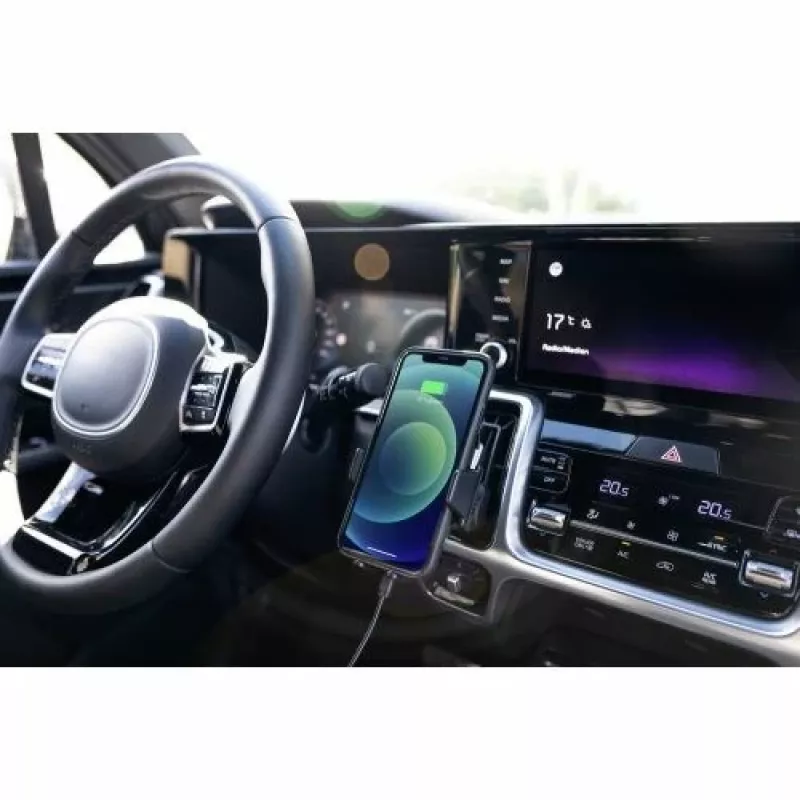 ANSMANN WiLine 15 juhtmeta auto laadija hoidik - 15W Qi kiirlaadimine, automaatne kinnitus, 360° pöörlemine, must