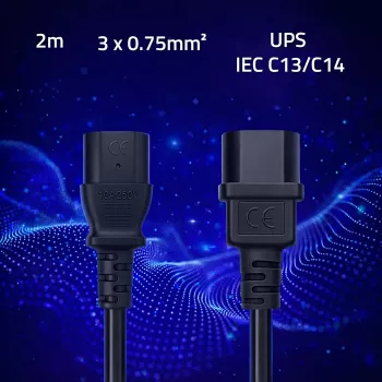 QOLTEC Toitekaabel IEC C13 C14 3x0,75mm² Puhas Vask 1,8m Must