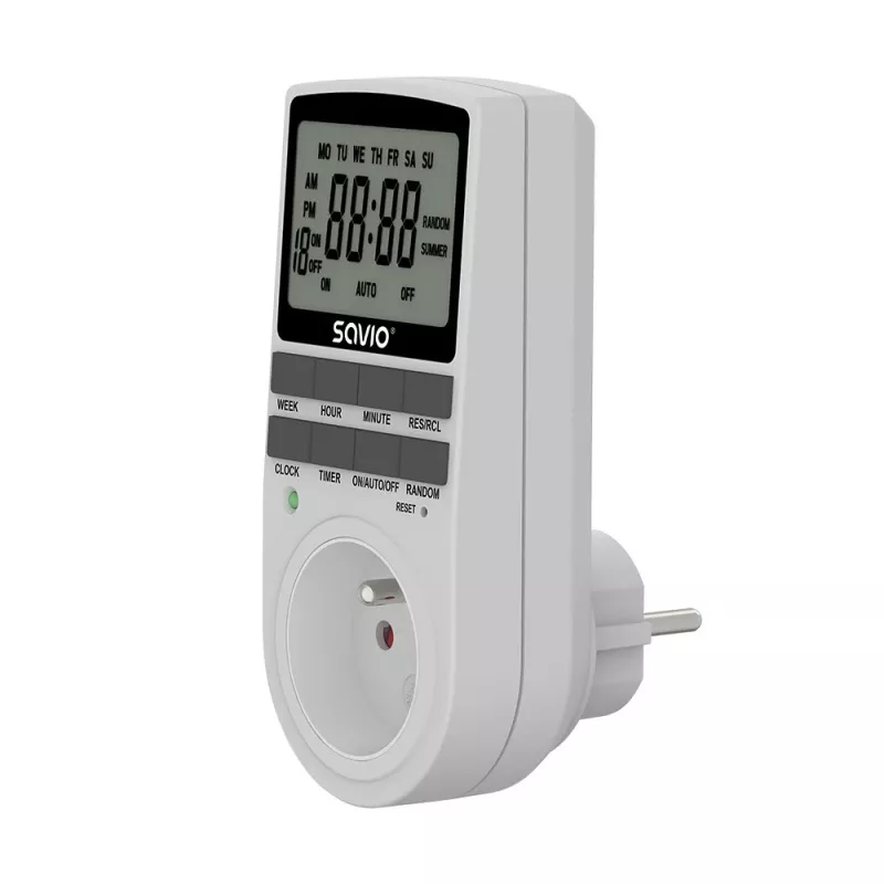 SAVIO AE-03 digitaalne taimer LCD-ekraaniga, 10 programmi, 16A, Schuko pistik, valge