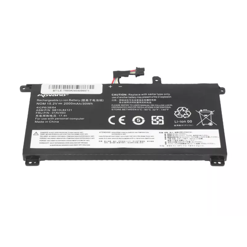 MOVANO Aku 01AV493 Lenovo ThinkPad T570 T580 P51S jaoks - 2000 mAh (30 Wh)