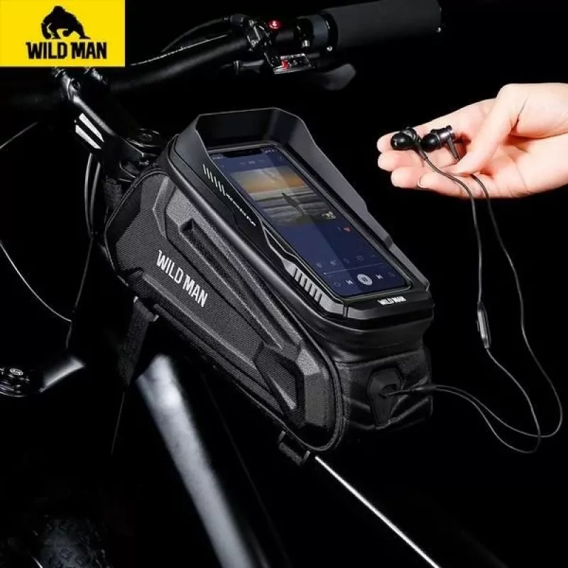 WILDMAN XT5 Frame Bag Black - Jalgratta ülemise toru kott telefonitaskuga, veekindel PU-nahk