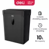 DELI ET014 Ristlõikeline paberipurustaja, 10 lehte, P-4 turvalisus, 21L korv, must