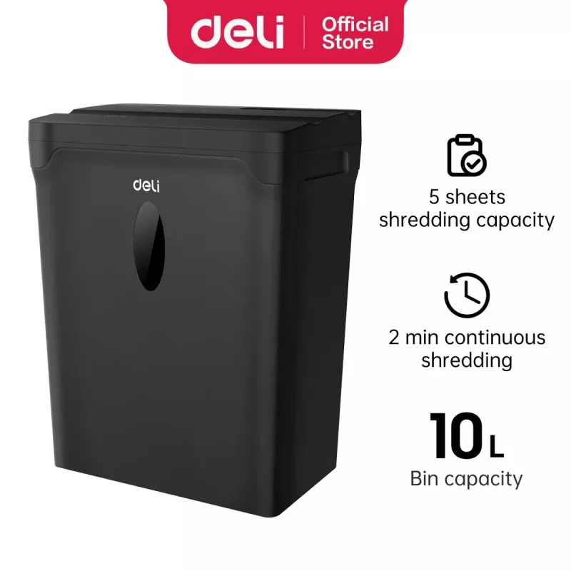 DELI ET014 Ristlõikeline paberipurustaja, 10 lehte, P-4 turvalisus, 21L korv, must