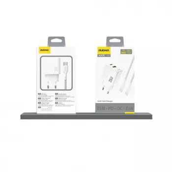 Dudao A26TEU GaN 25W USB-C USB-A seinadapter valge