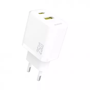 Dudao A26TEU GaN 25W USB-C USB-A seinadapter valge